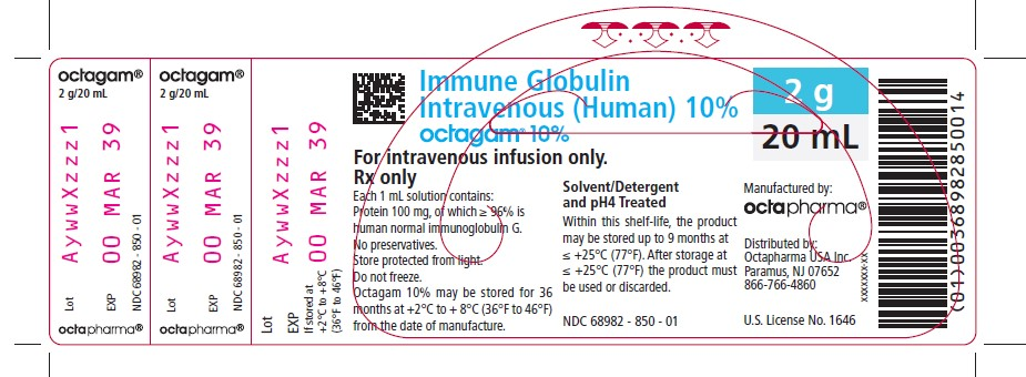 Octagam 10% (100mg/ml) intravenous solution 2g/20ml, 1  x 20ml (preservative-free)